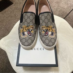 Authentic Gucci Men Shoes Leather GG Guccissi tiger Loafer Slip on Sneaker